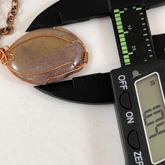 Handmade Wire Wrapped Necklace with Agate Cabochon Stone Pendant - Picture 3 of 3